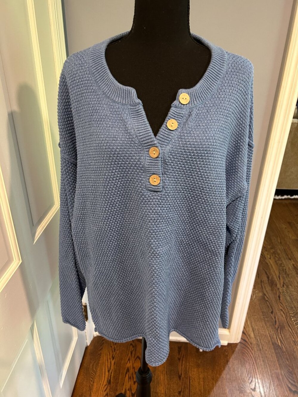 Free People Women's M Waffle Knit Henley, Cotton Oversized